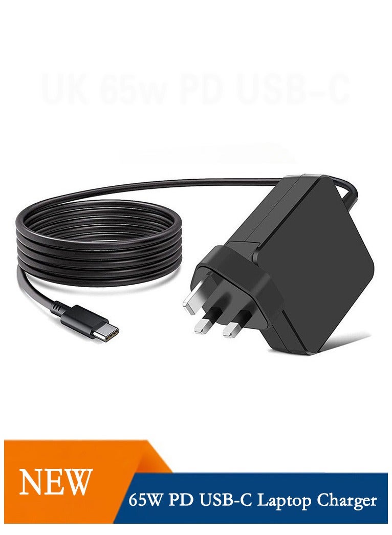 شاحن لابتوب 65 واط، شاحن لابتوب USB C متوافق مع Lenovo ThinkPad Yoga Chromebook IdeaPad شحن سريع متوافق مع HP و Asus و Acer والمزيد من أجهزة Type C - Image 1