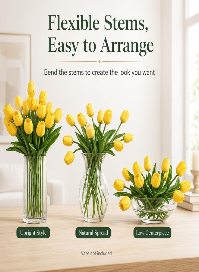 MACTING Yellow Artificial Tulip Flowers - 13.7" 30PCS Real Touch Fake PU Tulips Bouquet Faux Flowers for Floral Arrangements Table Centerpieces Kitchen Indoor Home Mothers Day Decorations - Image 5