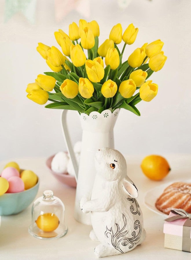 MACTING Yellow Artificial Tulip Flowers - 13.7" 30PCS Real Touch Fake PU Tulips Bouquet Faux Flowers for Floral Arrangements Table Centerpieces Kitchen Indoor Home Mothers Day Decorations - Image 2
