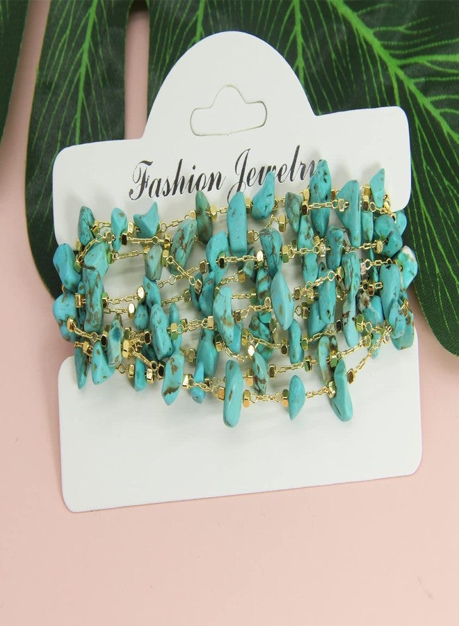 PAMIR TONG Handmade Natural Turquoise Stone Beading Chain with Golden Plated Brass Findings for Bracelet Necklace Glass Mask Decoration Shoes Clothes Jewelry Making (CC61 Turquoise) - Image 4