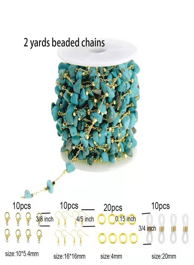 PAMIR TONG Handmade Natural Turquoise Stone Beading Chain with Golden Plated Brass Findings for Bracelet Necklace Glass Mask Decoration Shoes Clothes Jewelry Making (CC61 Turquoise) - Image 2