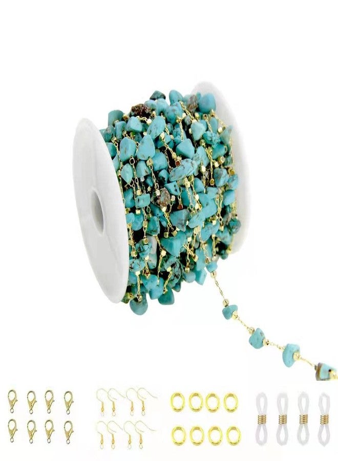 PAMIR TONG Handmade Natural Turquoise Stone Beading Chain with Golden Plated Brass Findings for Bracelet Necklace Glass Mask Decoration Shoes Clothes Jewelry Making (CC61 Turquoise) - Image 1
