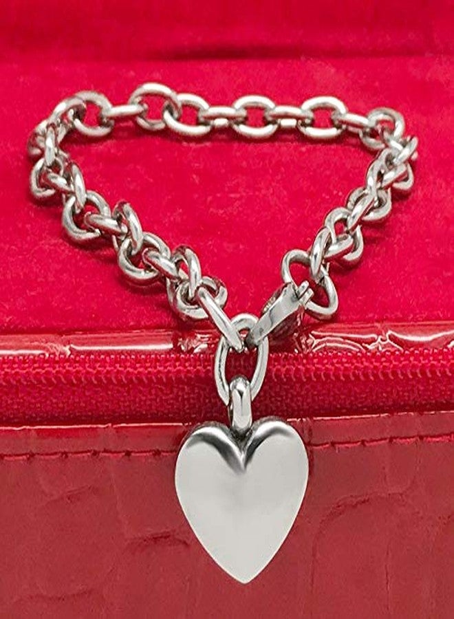 Loralyn Designs Adjustable Stainless Steel Bracelet with Chunky Chain, Puffy Heart Charm Silver Bracelet for Women, Engraveable Non-Tarnish Stainless Steel Charm Bracelet (8 Inch) - Image 4