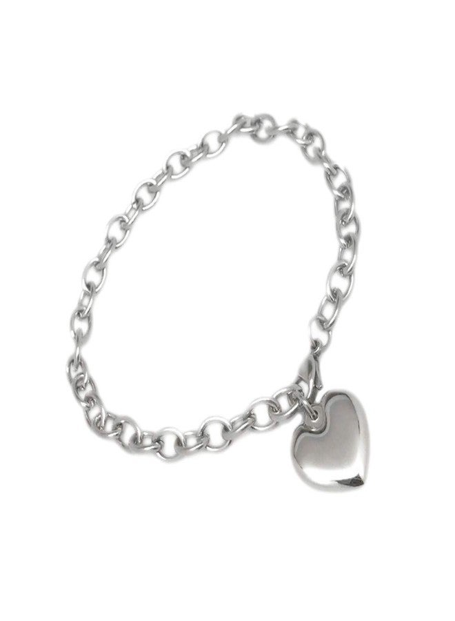 Loralyn Designs Adjustable Stainless Steel Bracelet with Chunky Chain, Puffy Heart Charm Silver Bracelet for Women, Engraveable Non-Tarnish Stainless Steel Charm Bracelet (8 Inch) - Image 3