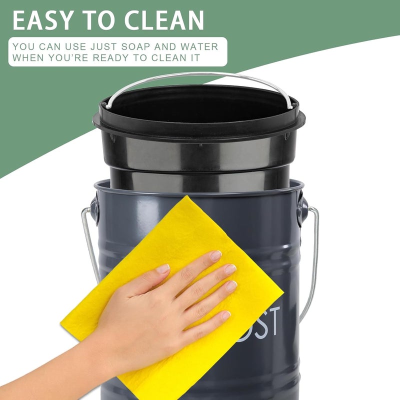 Vipush Compost Bin Kitchen Countertop Composter with lid – Small Compost ContainerI Includes Inner Compost Bucket Liner & Charcoal Filter, Grey - Image 4