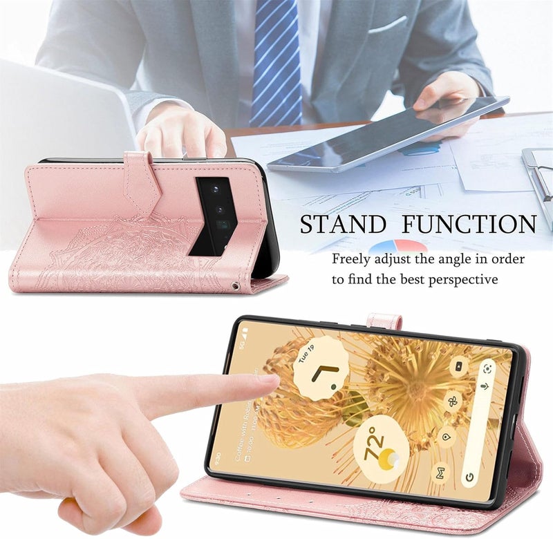 YUANSHXM-Wallet Case for Google Google Pixel 9 Pro/9 Pro XL/9,All-Inclusive Protection Retro Embossing Leather Cover with Card Slots Flip Kickstand Case (Purple,9 Pro XL) - Image 5