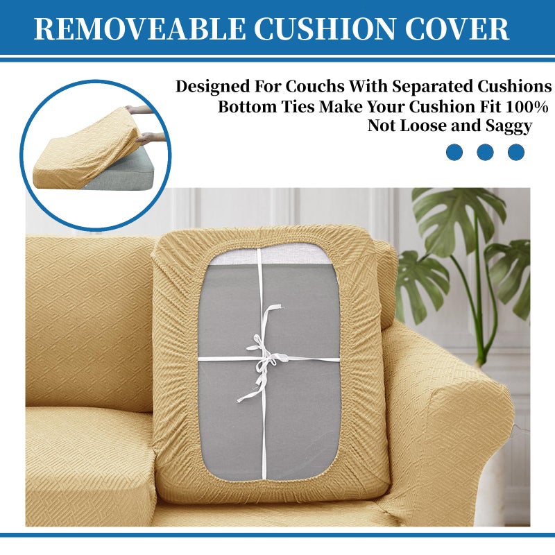 XINEAGE 2026 New 4 Pieces Couch Covers for 3 Cushion Couch Super Stretch Thick Soft Sofa Cover Anti Slip Sofa Slipcover Dogs Cats Furniture Protector (Beige, 71"-91") - Image 3