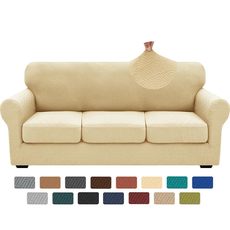XINEAGE 2026 New 4 Pieces Couch Covers for 3 Cushion Couch Super Stretch Thick Soft Sofa Cover Anti Slip Sofa Slipcover Dogs Cats Furniture Protector (Beige, 71"-91") - Image 1