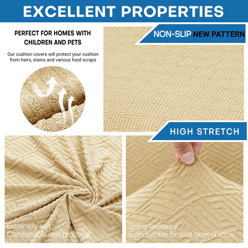XINEAGE 2026 New 4 Pieces Couch Covers for 3 Cushion Couch Super Stretch Thick Soft Sofa Cover Anti Slip Sofa Slipcover Dogs Cats Furniture Protector (Beige, 71"-91") - Image 2