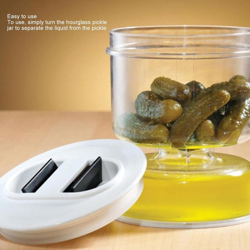 klarako Pickle Jar with Strainer Flip, Double Leak Proof Pickle and Olives Jar Container, Food Storage Container Flip Hourglass Jar, Pickle Flip Jar Dry and Wet Separation Cans Juice - Image 3