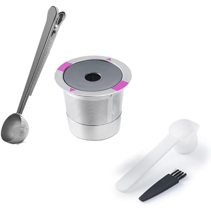 Paporich K Cups Coffee Filter Stianless Steel Reusable K Cup Coffee Pods Universal Refillable K Cup Reusable Coffee Pods Filters For K Select Coffee Brewer Spoon Clamp And Spoon Brush - Image 1