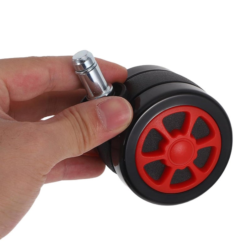 Office Chair Wheel Replacement 2.5-inch Stem Smooth Rolling Casters 5pcs for Gaming and Desk Chairs, Heavy Duty Black-red Wheels Compatible with Hardwood and Carpet Floors - Image 3