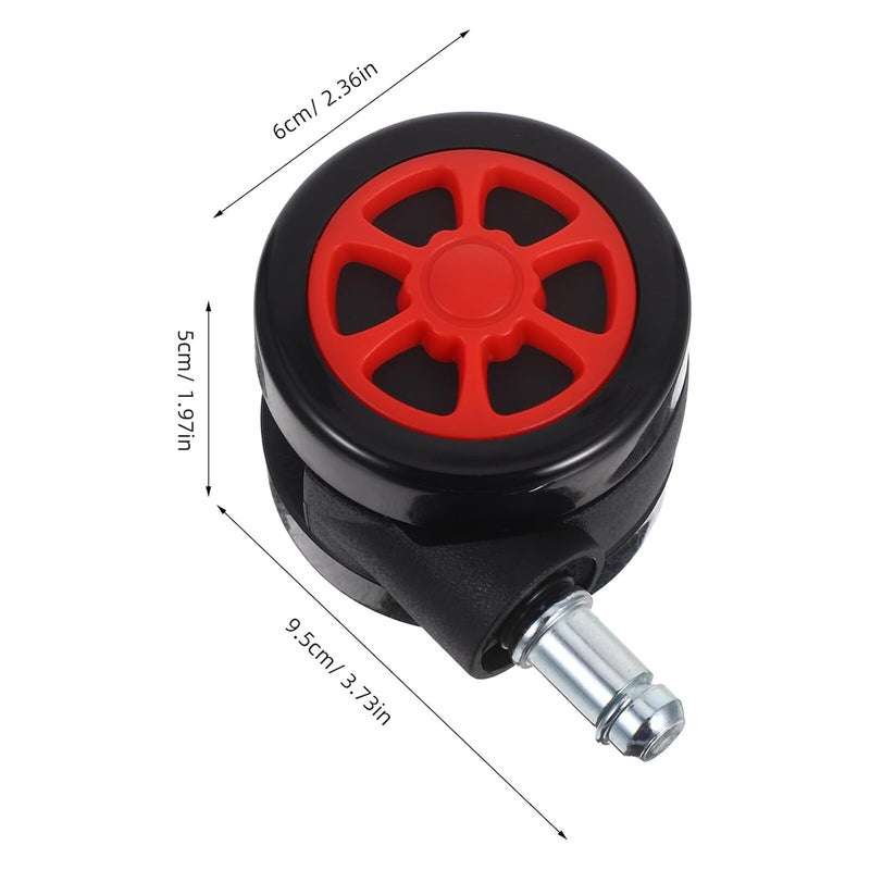 Office Chair Wheel Replacement 2.5-inch Stem Smooth Rolling Casters 5pcs for Gaming and Desk Chairs, Heavy Duty Black-red Wheels Compatible with Hardwood and Carpet Floors - Image 2