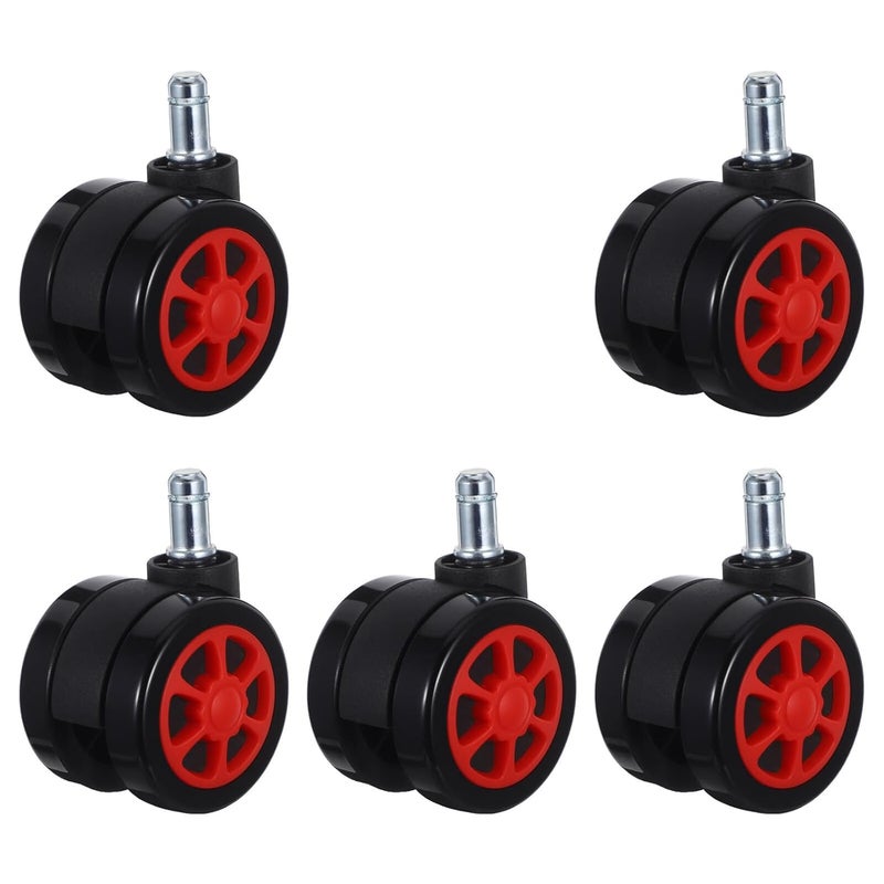 Office Chair Wheel Replacement 2.5-inch Stem Smooth Rolling Casters 5pcs for Gaming and Desk Chairs, Heavy Duty Black-red Wheels Compatible with Hardwood and Carpet Floors - Image 1