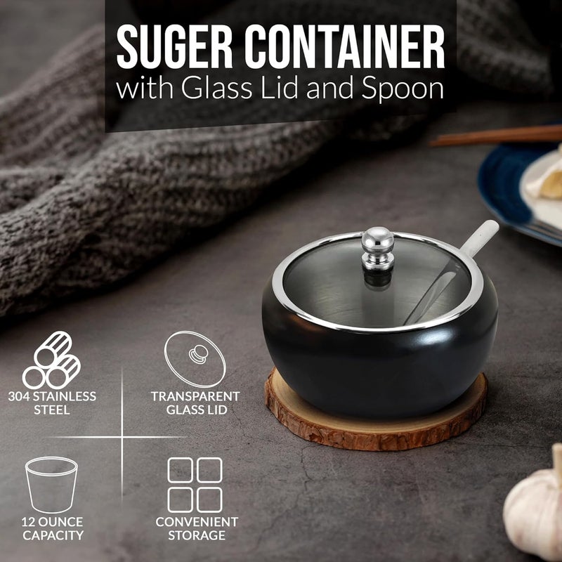 Tulvera Sugar Bowl with Lid and Spoon | 12oz Sugar Container for Coffee Bar | Stainless Steel Holder Jar for Salt, Tea, Candy, Sugar Cube, Brown Sugar, Ghee | Kitchen Countertop Storage Accessories | 350ml - Image 4