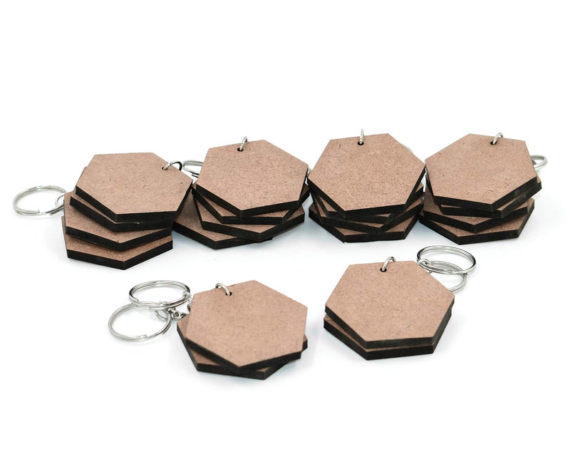 IVEI DIY MDF Key Chains - Hexagon Shaped Wooden Sheet Craft - Set of 20 (2 in X 2 in) for Decoupage, Resin Art & Decoration - Image 2