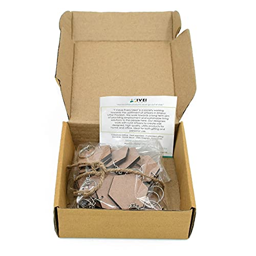 IVEI DIY MDF Key Chains - Hexagon Shaped Wooden Sheet Craft - Set of 20 (2 in X 2 in) for Decoupage, Resin Art & Decoration - Image 4