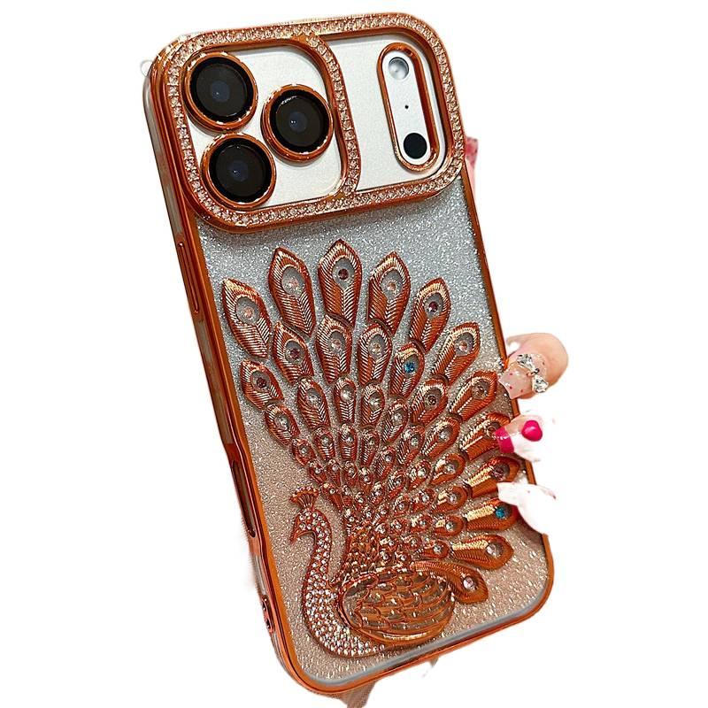 غطاء واقي بTPU لـ iPhone 14 / 14 Plus / 14 Pro / 14 Pro Max مع نقش الطاووس اللامع وكريستال راينستون مع مقاوم للصدمات مع مقاوم لبصمات الأصابع مع حماية من السقوط باللون Gradient بتف. - Image 2