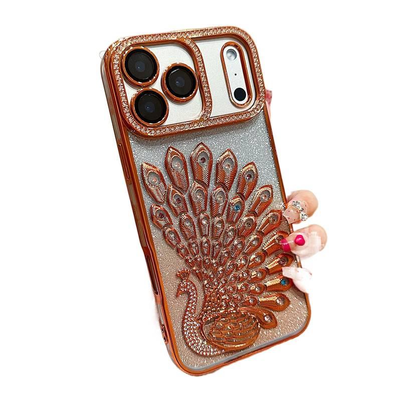 غطاء واقي بTPU لـ iPhone 14 / 14 Plus / 14 Pro / 14 Pro Max مع نقش الطاووس اللامع وكريستال راينستون مع مقاوم للصدمات مع مقاوم لبصمات الأصابع مع حماية من السقوط باللون Gradient بتف. - Image 1