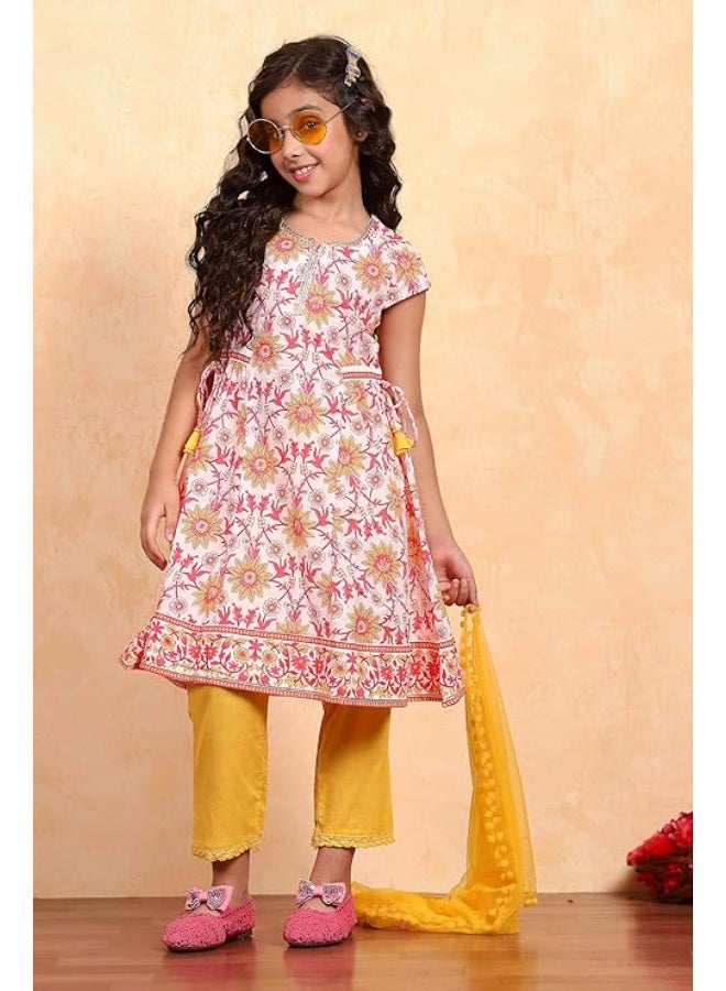 Biba Girls 100% Cotton Short Sleeve Floral Print Flared Kurta Set 6to7y - Image 3