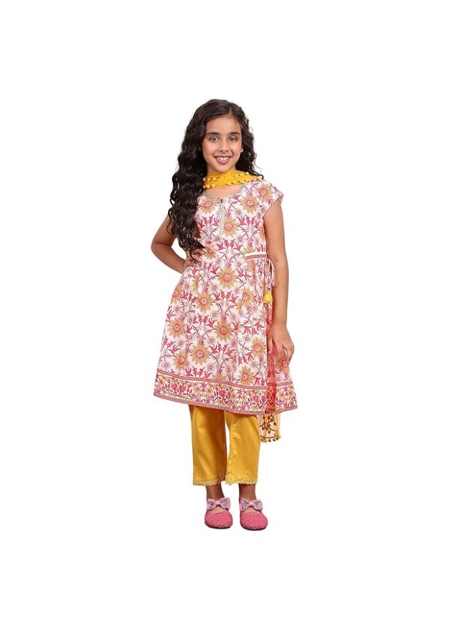 Biba Girls 100% Cotton Short Sleeve Floral Print Flared Kurta Set 6to7y - Image 2