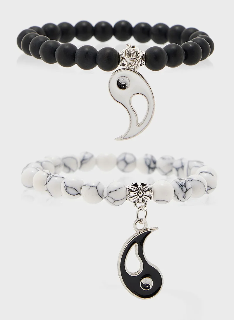 Seventy Five 2 Pack Yin Yang Beaded Bracelet Set