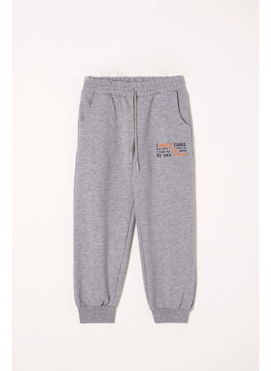 Zepkids - Text Printed Gray Color Boy's Tracksuit Bottom - Image 1