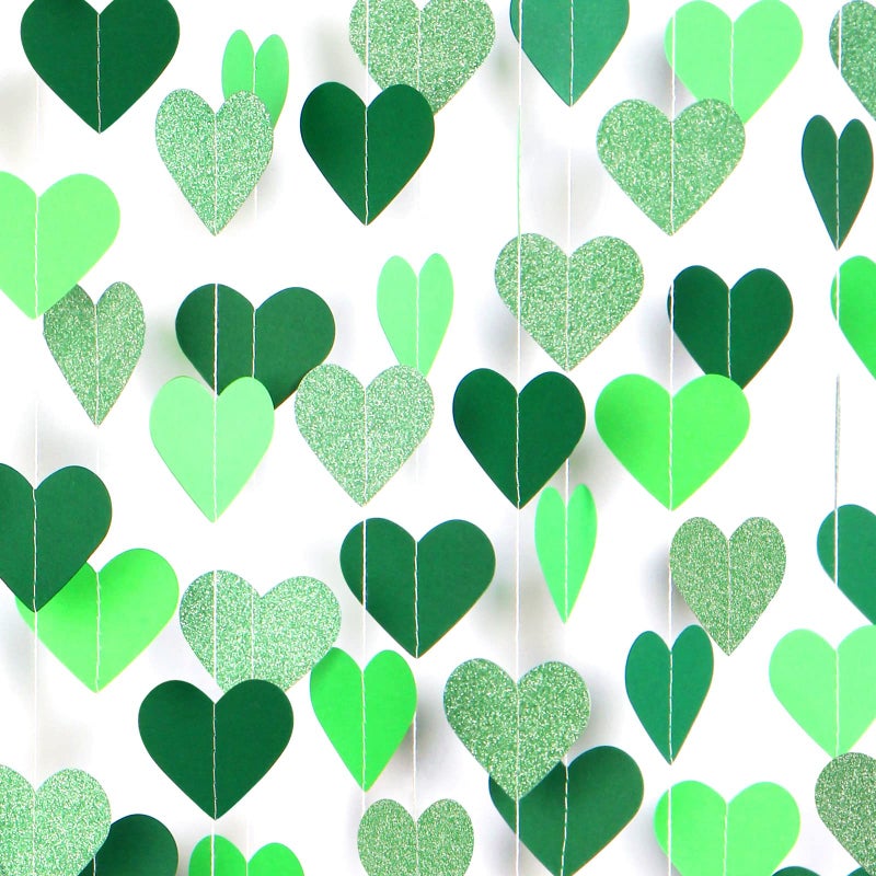 Green PartyDecorations Heart PaperGarland StreamersBanner  52Ft St Patricks Day Decorations Spring Summer Birthday Wedding Engagement Baby Shower Hanging Decor Ouruola
