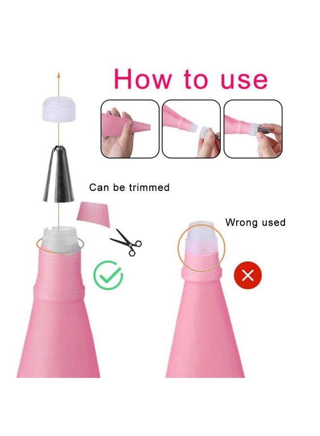 Jutoe 22Pcs Piping Bags And Tips Set2 Reusable Silicone Pastry Bag With 14 Stainless Steel Nozzle Icing Tips Set 3 Icing Smoother & 2 Couplers &1Sealing Clip For Baking Decorating Cake Tool (Pink) - Image 5