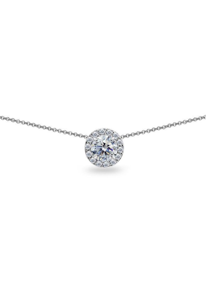 B. BRILLIANT Sterling Silver Round Halo Slide Short Choker Necklace Made with Swarovski Crystals - Image 1