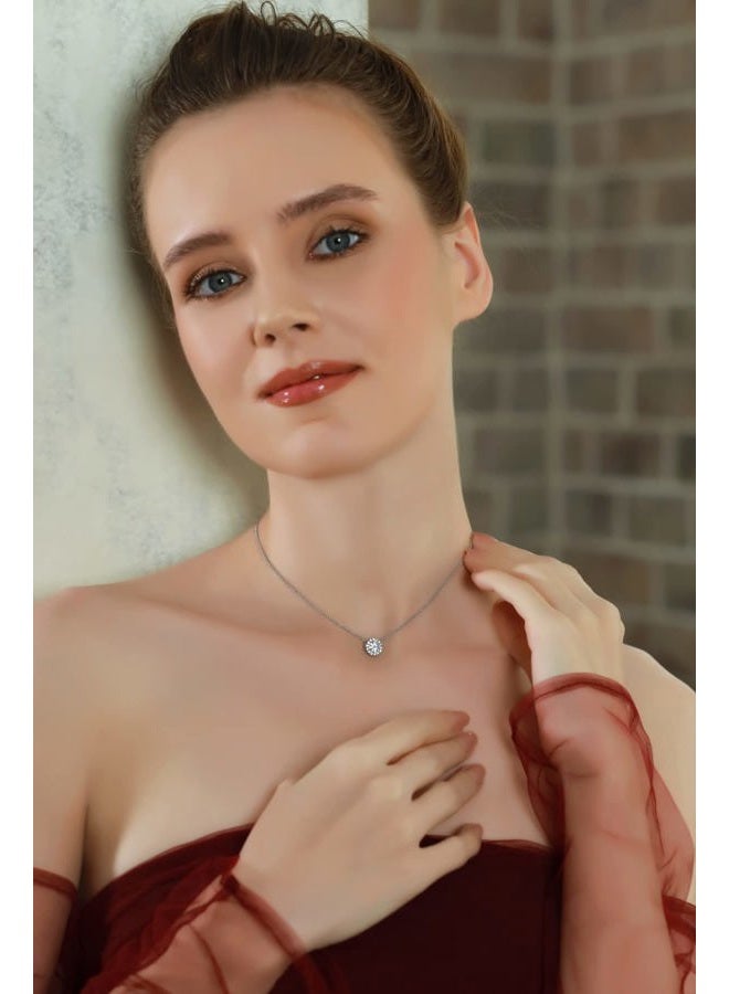 B. BRILLIANT Sterling Silver Round Halo Slide Short Choker Necklace Made with Swarovski Crystals - Image 2