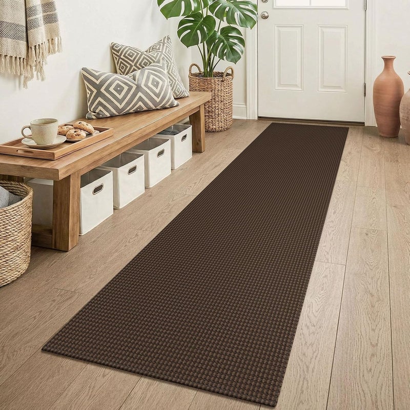 KOZYFLY Runners for Hallways 2x6 ft Washable Kitchen Runner Non Slip Rubber Backed Hall Runners Cotton Entryway Runner Rugs Floor Carpet for Indoor Backdoor Bedroom Kitchen, Reddish Brown/Coffee - Image 1