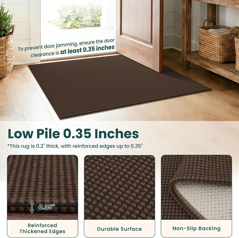 KOZYFLY Runners for Hallways 2x6 ft Washable Kitchen Runner Non Slip Rubber Backed Hall Runners Cotton Entryway Runner Rugs Floor Carpet for Indoor Backdoor Bedroom Kitchen, Reddish Brown/Coffee - Image 4