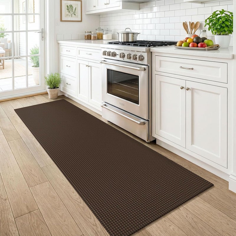 KOZYFLY Runners for Hallways 2x6 ft Washable Kitchen Runner Non Slip Rubber Backed Hall Runners Cotton Entryway Runner Rugs Floor Carpet for Indoor Backdoor Bedroom Kitchen, Reddish Brown/Coffee - Image 2