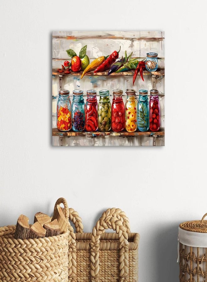 AIYISU Colorful Kitchen Wall Decor Mason Jar Canvas Wall Art Farmhouse Spices Food Prints Pictures Rustic Still Life Painting Vintage Peppers Herbs Vegetables Poster Artwork for Dining Room Decoration 12x16" - Image 5