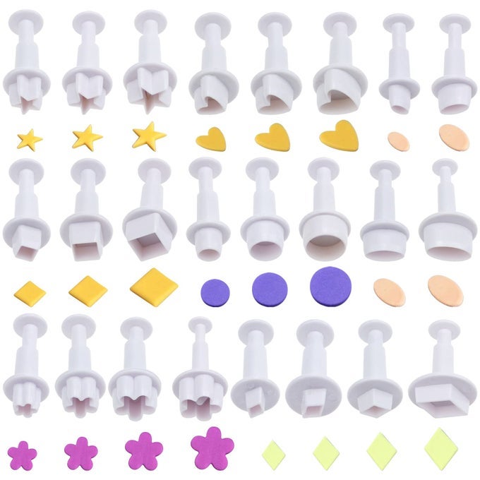 FONDANT PLUNGER CUTTERS SET 24 PCS FONDANT CUTTERS CAKE CUTTERS FOR DECORATING HEART FLOWER STAR GEOMETRIC SHAPE DIY DECORATING MOLD TOOLS SET