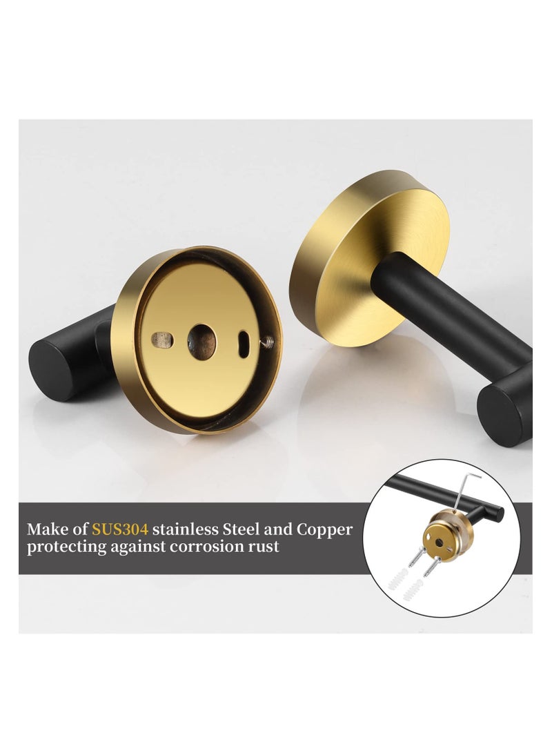 طقم أدوات حمام طقم أدوات حمام أسود ذهبي 5 قطع بما في ذلك قضيب منشفة من الفولاذ المقاوم للصدأ 304 وحلقة منشفة وحامل ورق حمام و2 خطاف منشفة - Image 3