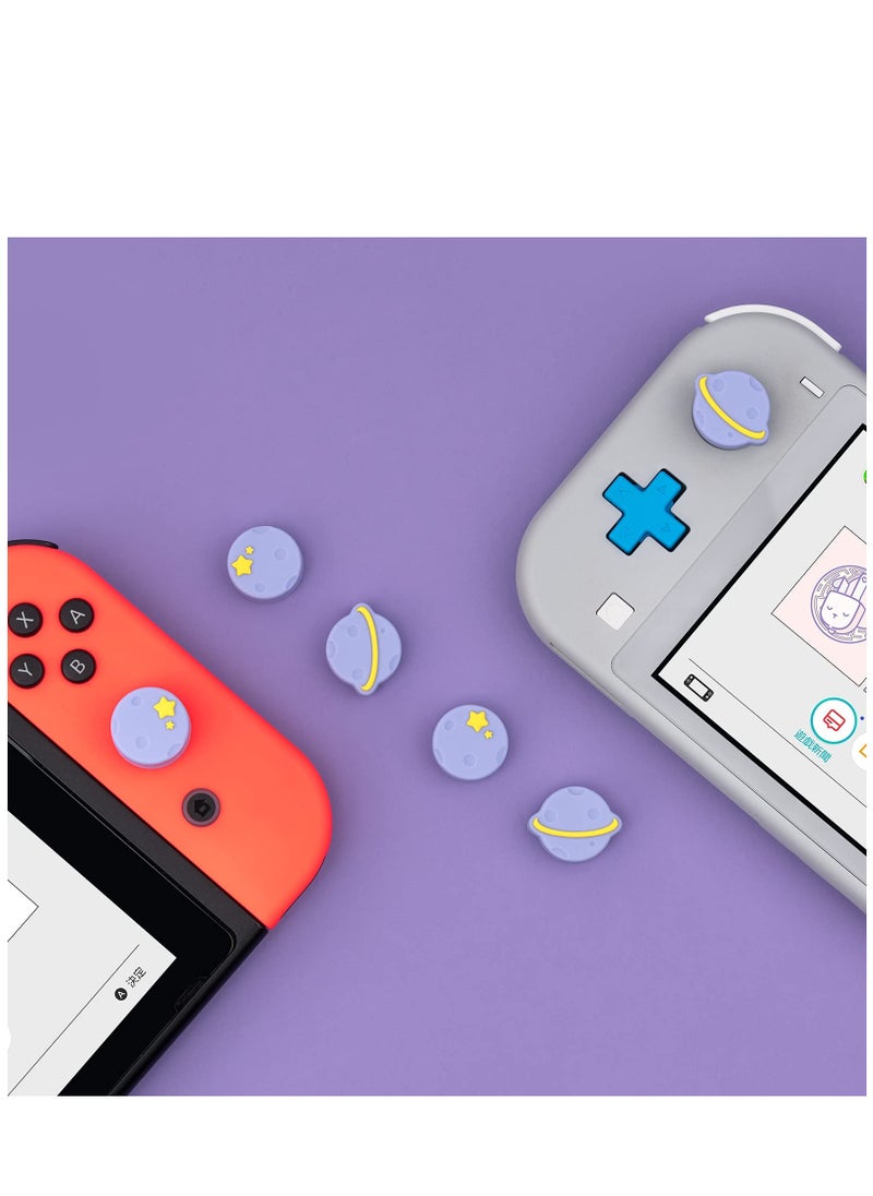 KASTWAVE - Thumb Grip Caps Compatible with Nintendo Switch / OLED / Switch Lite ,Soft Silicone Joystick Rocker Cover,4PCS (Purple Happy Planet Pattern) - Image 1