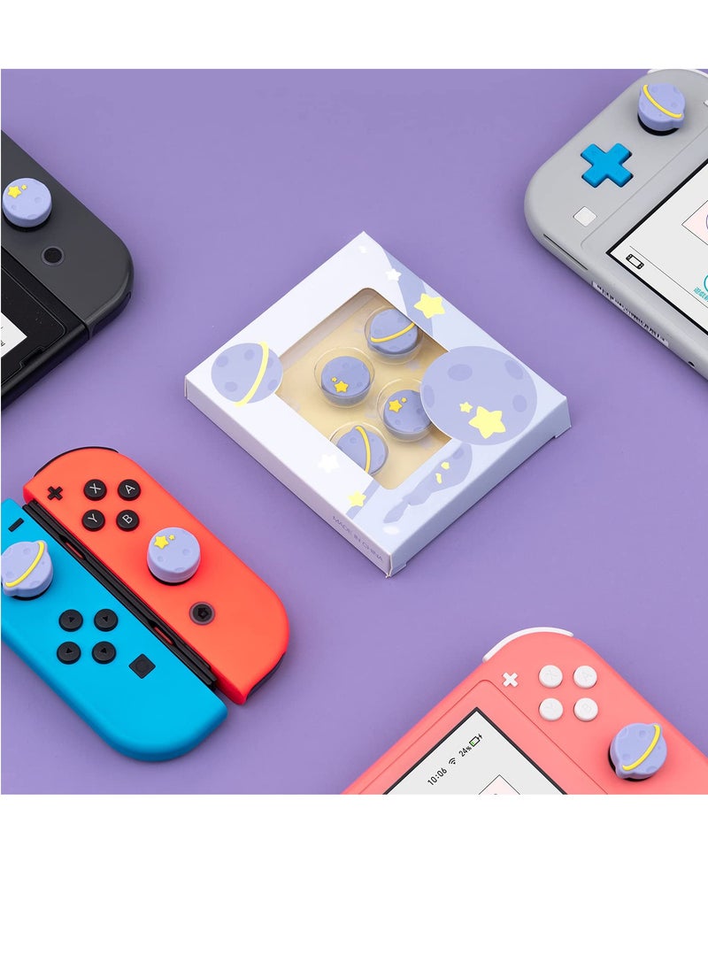 KASTWAVE - Thumb Grip Caps Compatible with Nintendo Switch / OLED / Switch Lite ,Soft Silicone Joystick Rocker Cover,4PCS (Purple Happy Planet Pattern) - Image 1