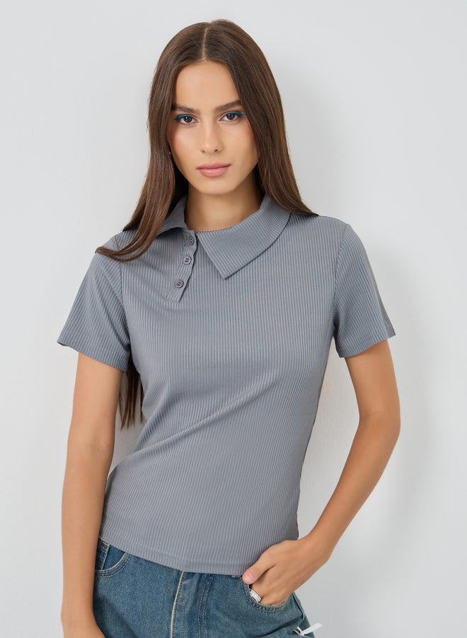 تايك تو توب بولو قصير بأكمام قصيرة بنقشة مميزة - Image 1