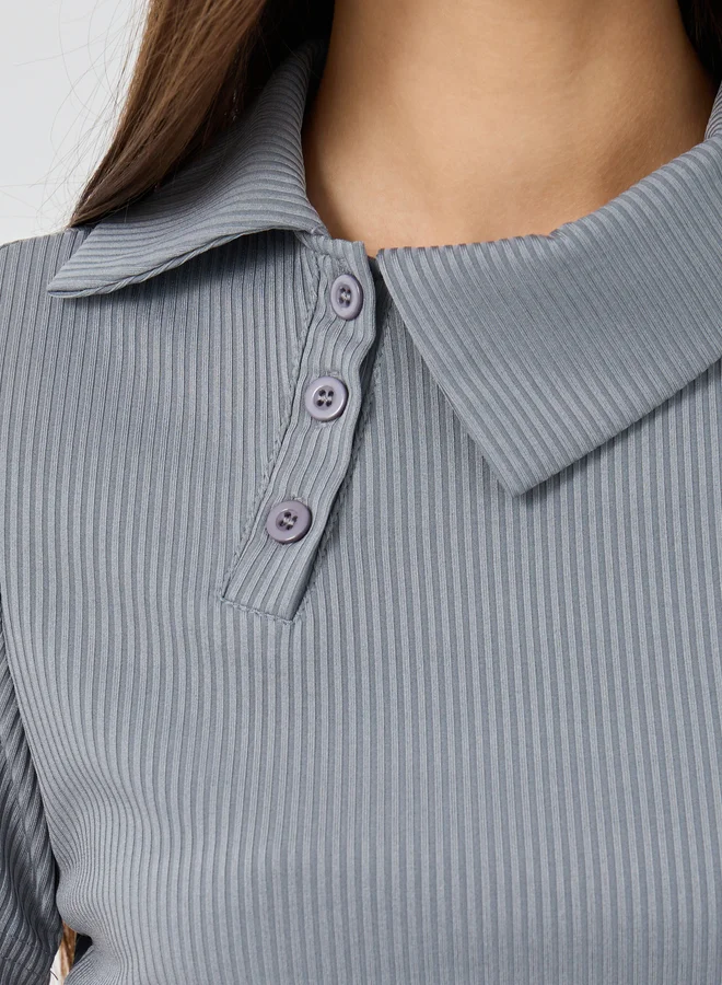 Take Two Take Two Textured Polo Neck Short Sleeve Top