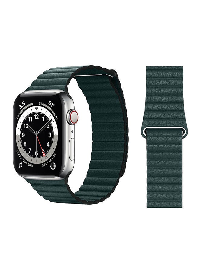 NIBEMINENT Leather Replacement Band For Apple Watch Series 6/SE/5/4/3/2/1 Forest Green