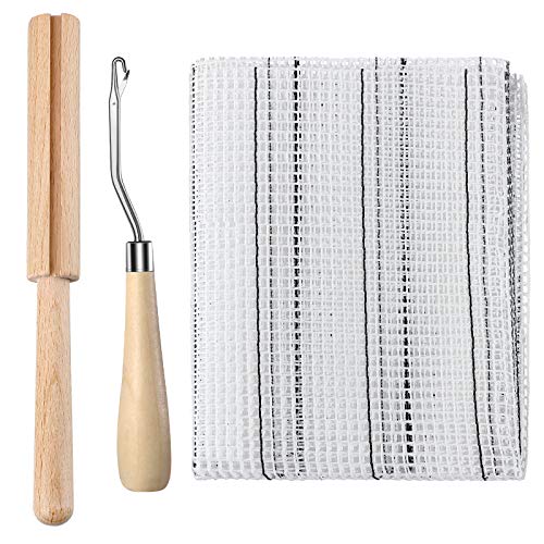 Chuangdi 3 Pieces Latch Hook Tool Rug Mesh Fabric Canvas Wooden Bent Latch Hook Tool Yarn Cutter Embroidery Crafts Supplies for DIY Rug Carpet Tapestry Making, 19 x 59 Inches - Image 1