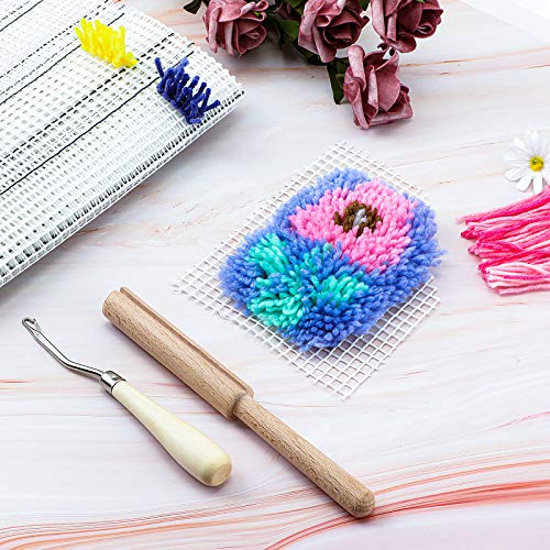 Chuangdi 3 Pieces Latch Hook Tool Rug Mesh Fabric Canvas Wooden Bent Latch Hook Tool Yarn Cutter Embroidery Crafts Supplies for DIY Rug Carpet Tapestry Making, 19 x 59 Inches - Image 5