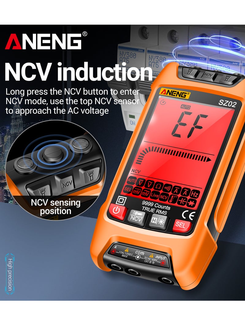 ANENG SZ02 Smart Digital Multimeter Auto Range 9999 Counts NCV Universal Meter Handheld Multifunctional Tester Voltmeter Ammeter Orange - Image 4