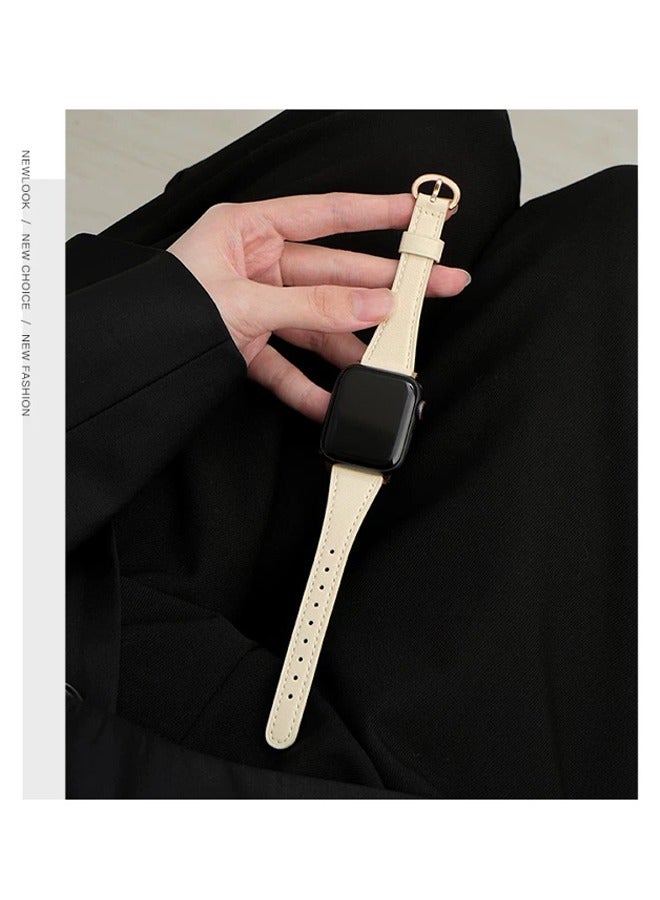 لشركة أبل ووتش فرقة جلدية ، متوافقة مع فرقة أبل ووتش 42 مم 44 مم 45 مم 46 مم 49 مم النساء ، أعلى حزام جلد حقيقي رقيق ساعة معصم لسلسلة iWatch 10 9 8 7 6 5 4 3 2 1 SE Ultra 2 غير أبيض - Image 5