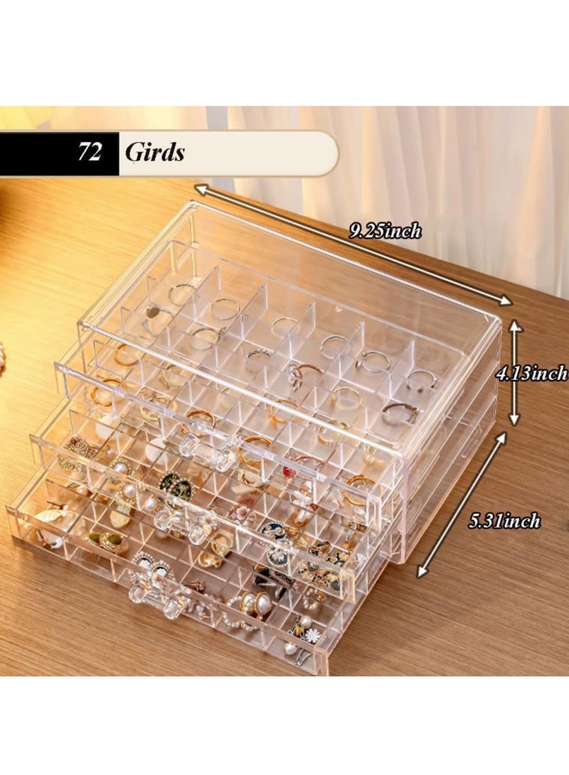 GUDOO Jewelry Box Organizer for Women Girls, 3-Layer Transparent Jewelry Organizer Large Capacity 72 Grids Dustproof Earrings Rings - Image 3