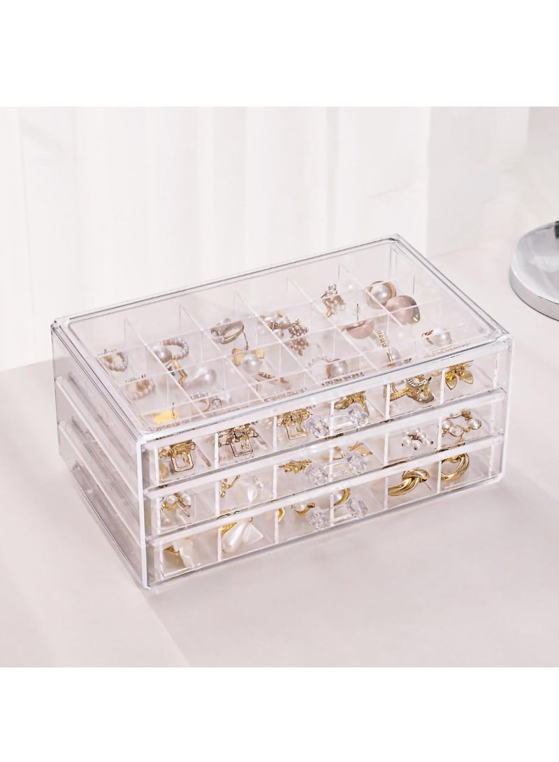 GUDOO Jewelry Box Organizer for Women Girls, 3-Layer Transparent Jewelry Organizer Large Capacity 72 Grids Dustproof Earrings Rings - Image 1