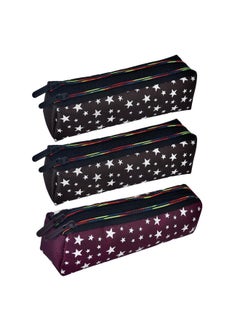 Kuber Industries Kuber Industries Pencil Pouch|Rexine Stationary Pouch|Pencil Utility Pouch|School Pencil Case for Kids|2 Zipper Pencil Organizer|Star Pencil Pouch|Pack of 3|Multi  - Image 1