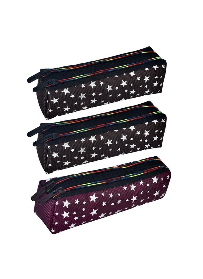 Kuber Industries Kuber Industries Pencil Pouch|Rexine Stationary Pouch|Pencil Utility Pouch|School Pencil Case for Kids|2 Zipper Pencil Organizer|Star Pencil Pouch|Pack of 3|Multi  - Image 1